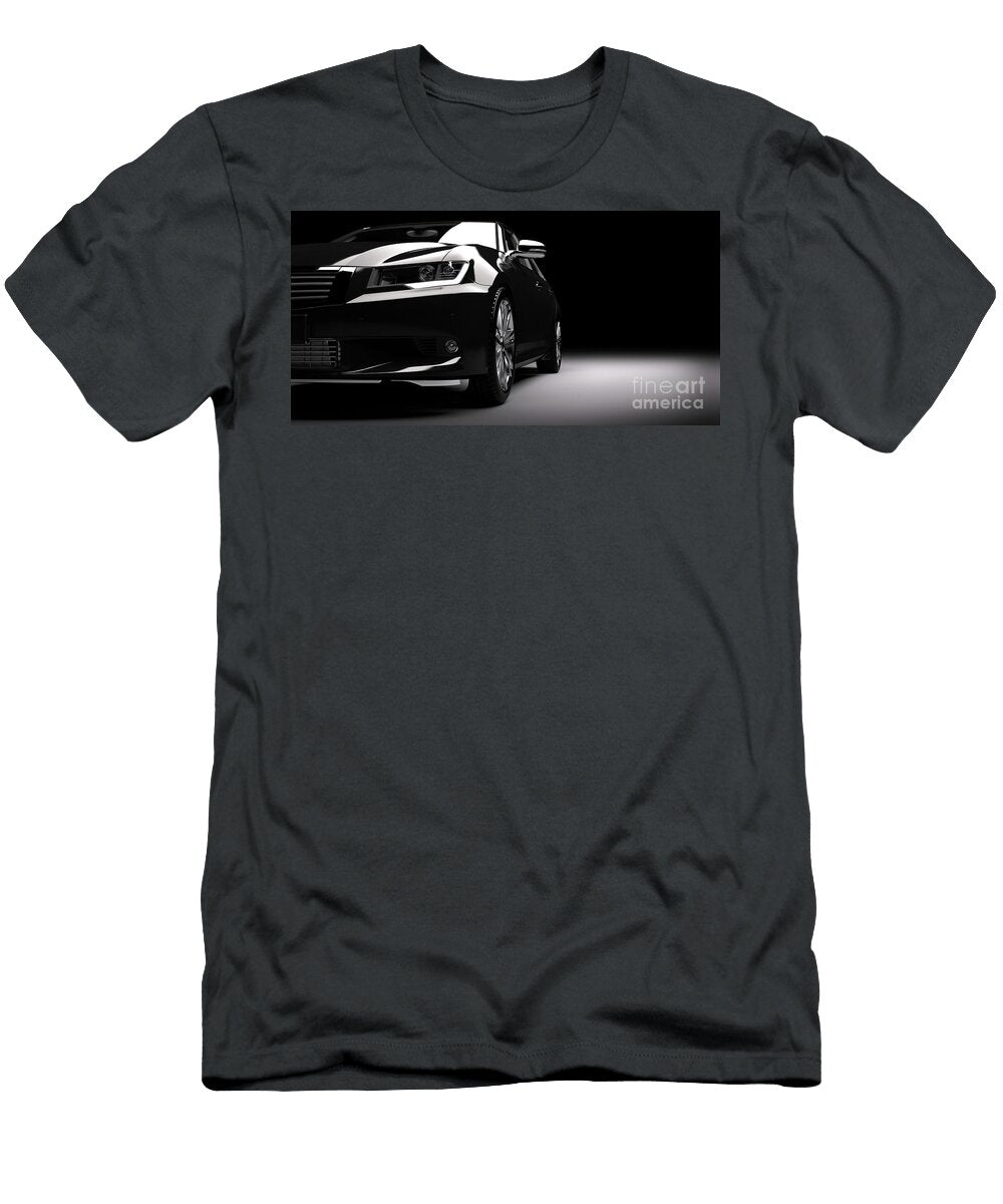 2 New Black Metallic Sedan Car in Spotlight Modern Desing Brandless Michal Bednarek T-Shirt