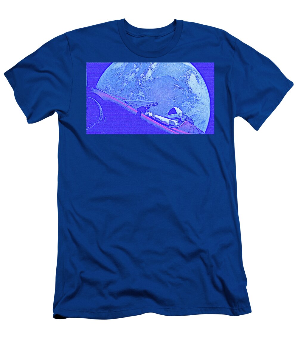 2 Starman in Tesla Roadster with Planet Earth Traveling in the Space and the East Coast of Australia I Celestial Images T-Shirt