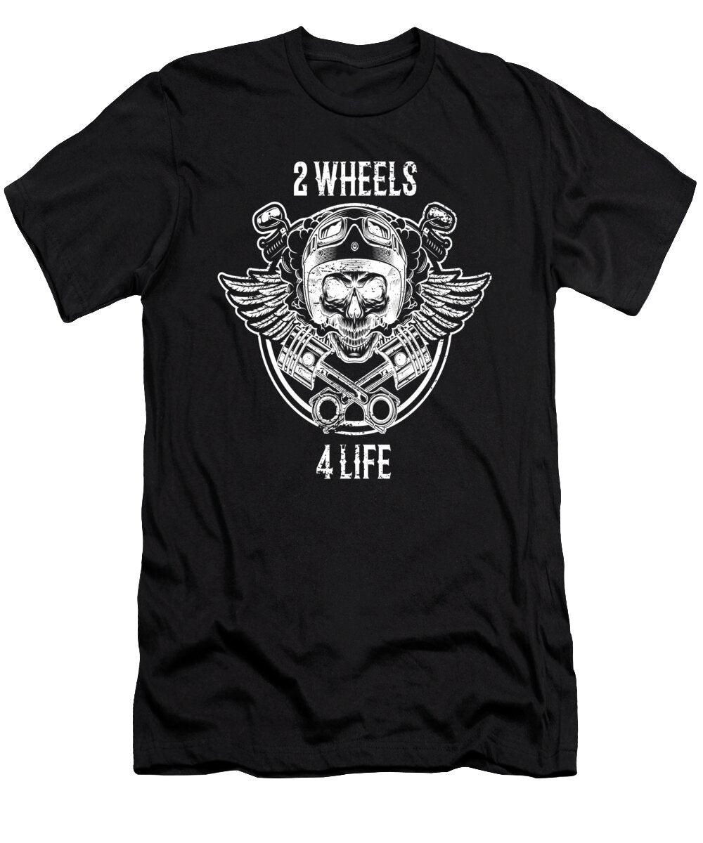 2 Wheels 4 Life Motorcycle Biker Skull Moon T-Shirt
