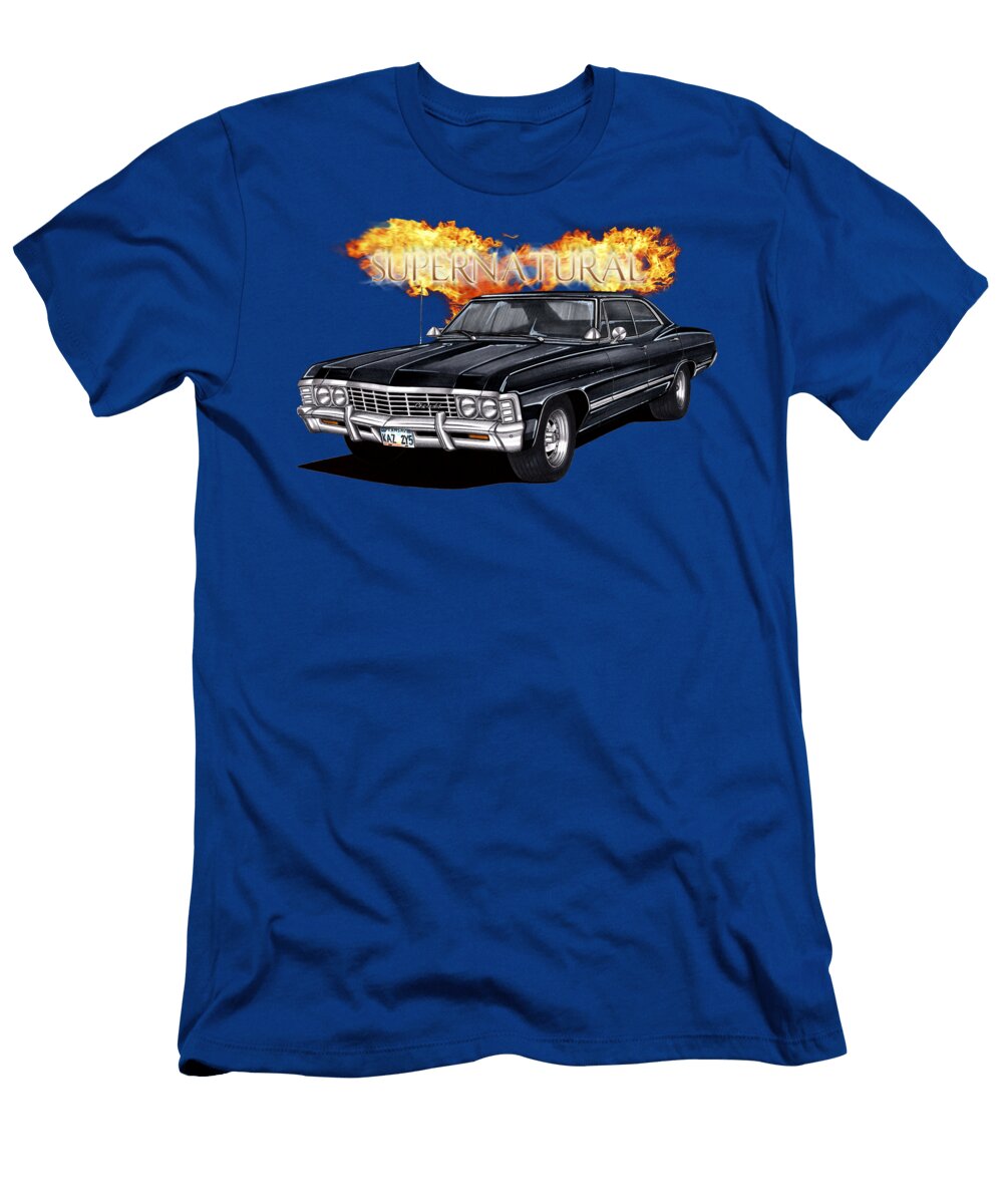 3 Exclusive Art Chevrolet Impala Sport Sedan V8 1967 Supernatural Dean and Sam Winchester Vladyslav Shapovalenko T-Shirt