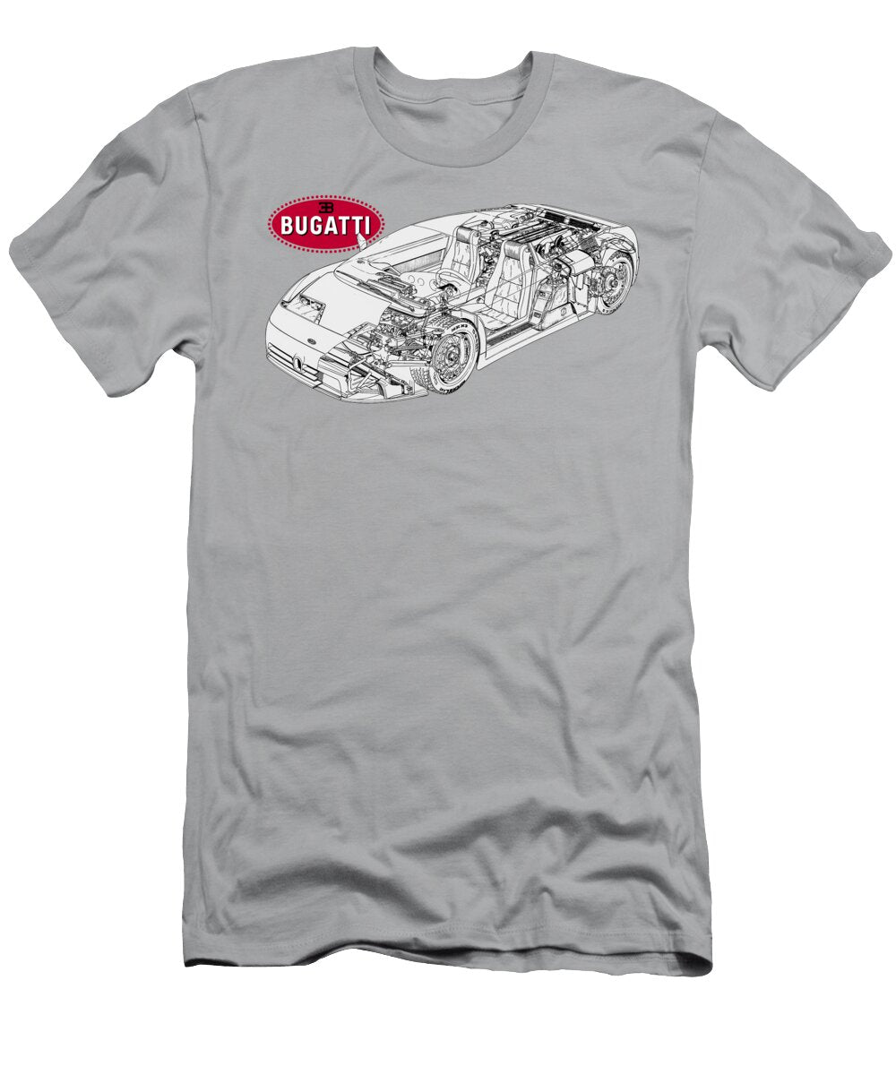 3 Exclusive French 2 Door Supercar Bugatti Eb 110 Gt with V12 Turbo Engine Cutaway Automotive Art Vladyslav Shapovalenko T-Shirt