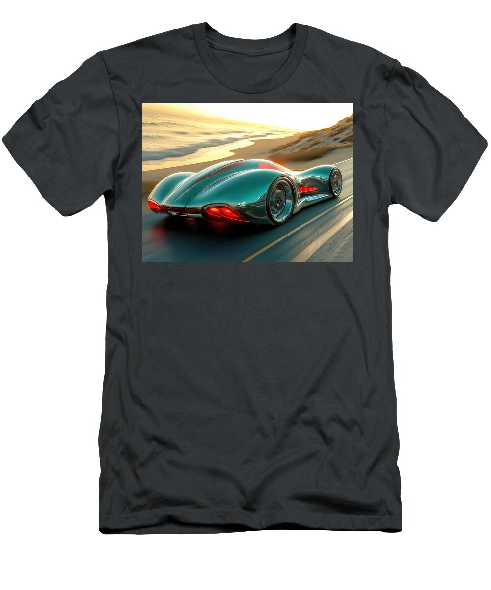 3 Futuristic Car on Coastal Road Evie Carrier T-Shirt