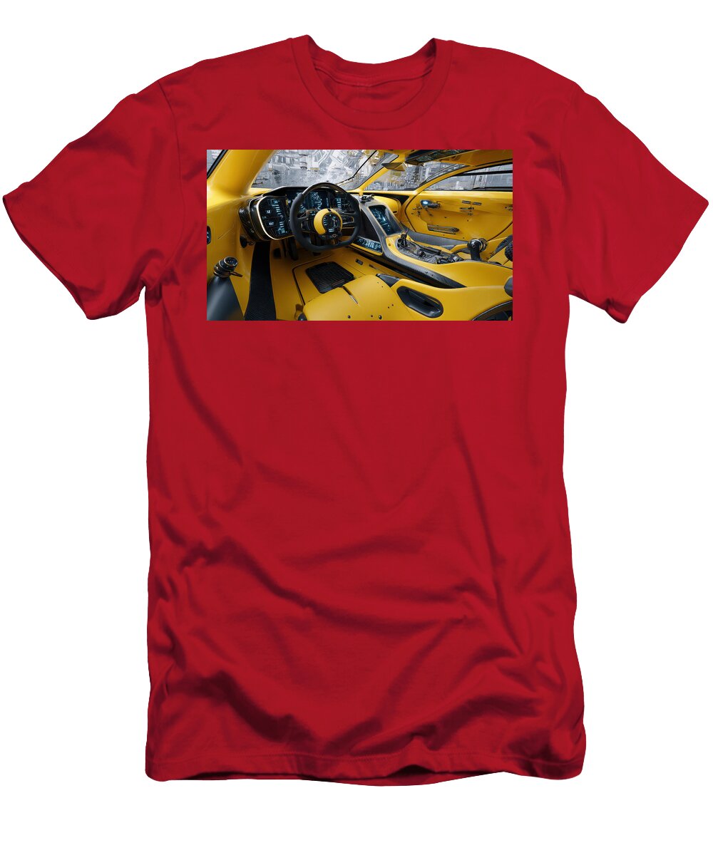 3 Futuristic Yellow Car Interior Evie Carrier T-Shirt