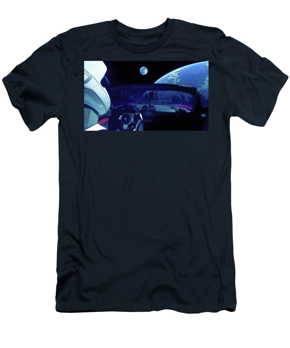 3 Starman in Tesla Roadster with Planet Earth Traveling in the Space Celestial Images T-Shirt