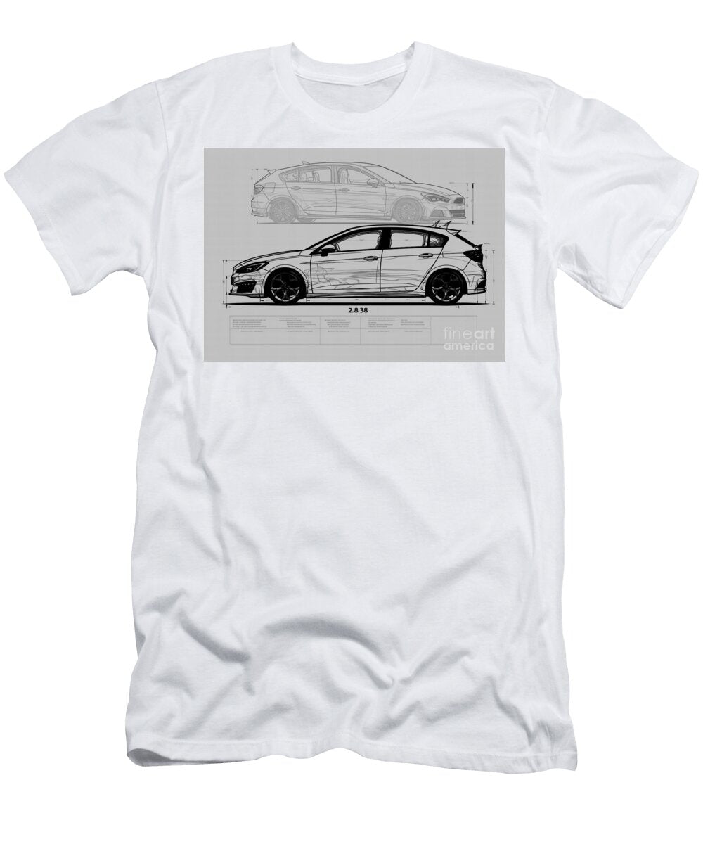308 Car Minimal Auto Sketch Pencil Geometric Monochrome Vehicle Peugeot Gti Clint Mclaughlin T-Shirt