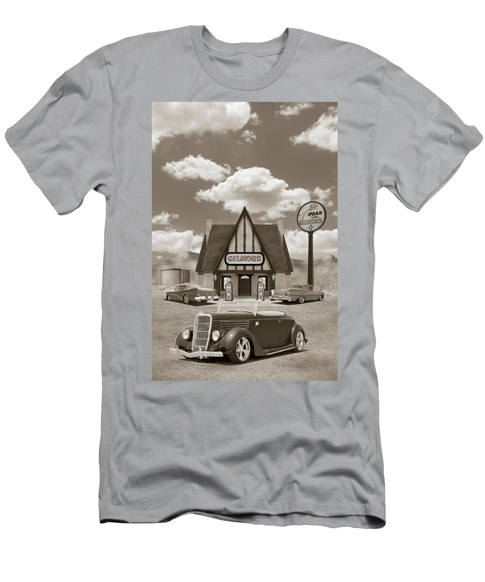35 Ford Roadster At the Gilmore Station Sepia Mike Mcglothlen T-Shirt