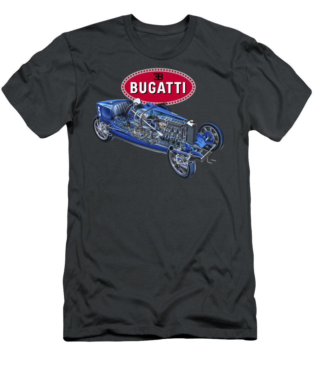 4 Bugatti Type 35 Grand Prix World Championship Cutaway Automotive Art Vladyslav Shapovalenko T-Shirt