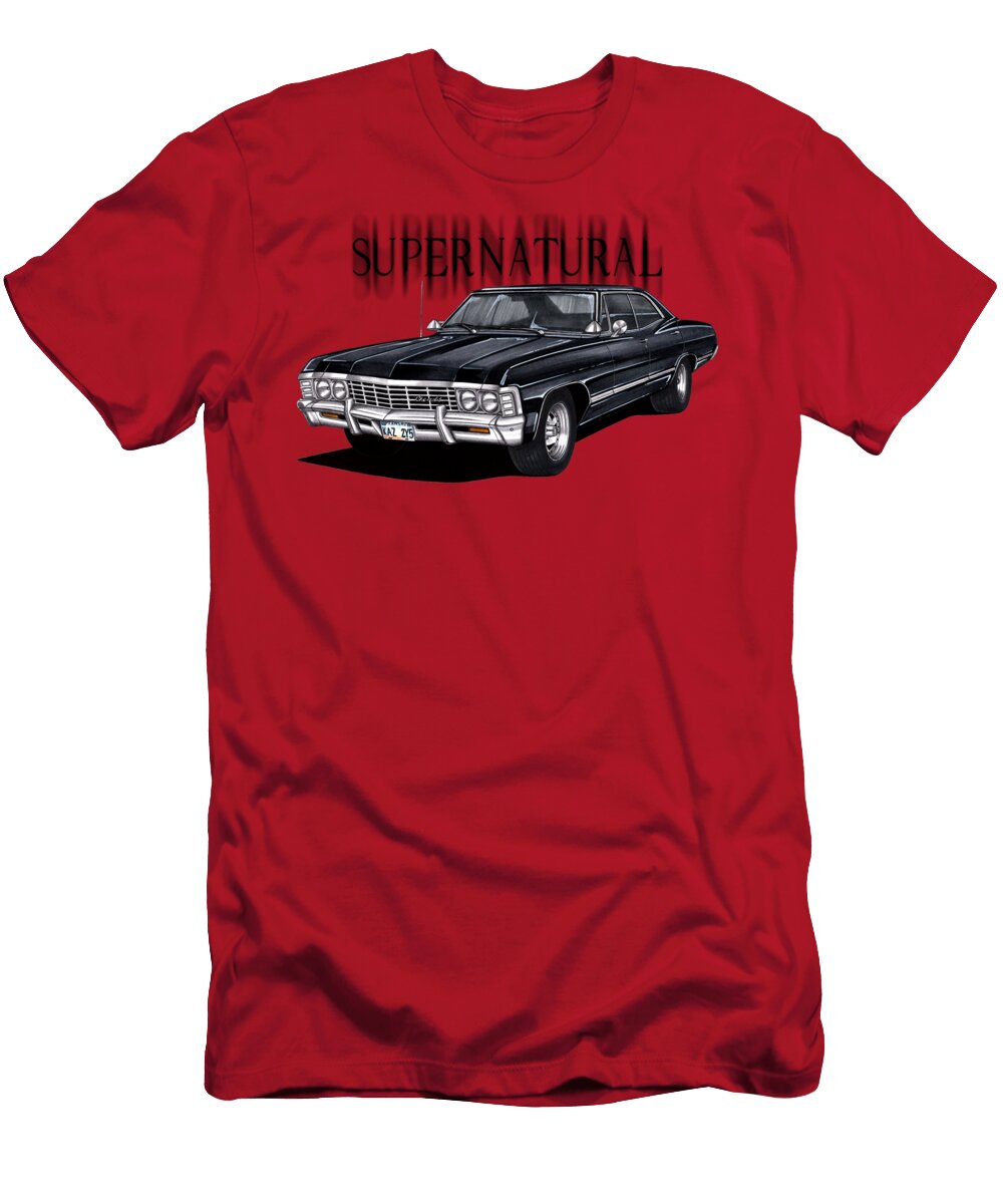 4 Exclusive Art Chevrolet Impala Sport Sedan V8 1967 Supernatural Dean and Sam Winchester Vladyslav Shapovalenko T-Shirt