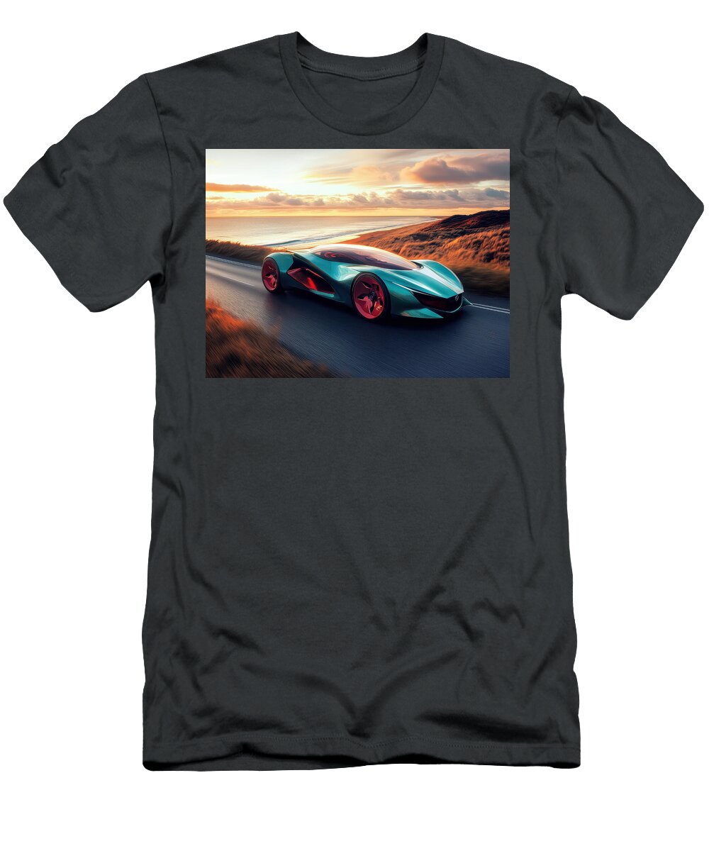 4 Futuristic Car on Coastal Road Evie Carrier T-Shirt