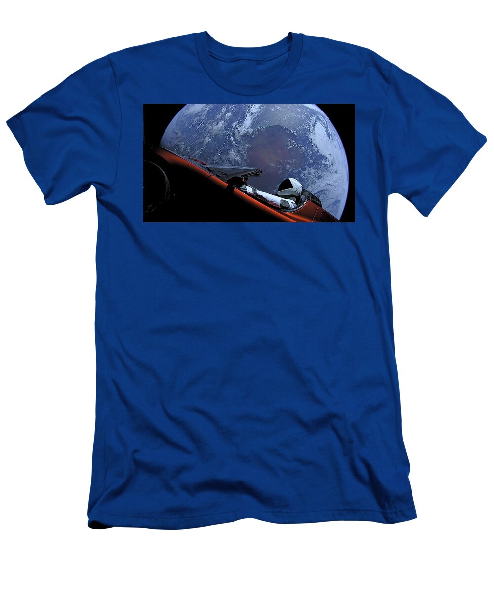 5 Starman in Tesla Roadster with Planet Earth Traveling in the Space Celestial Images T-Shirt