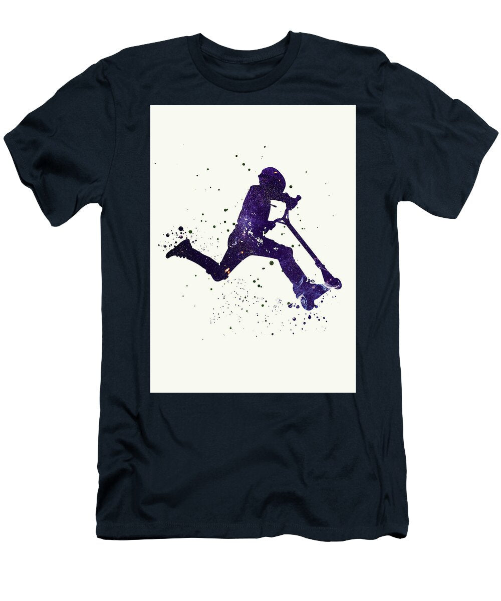 5 Watercolor Scooter Boy Watercolor Print Kick Scooter Rider Boy Stunt Kick Scooter Extreme Sport Prin Leith Huber T-Shirt