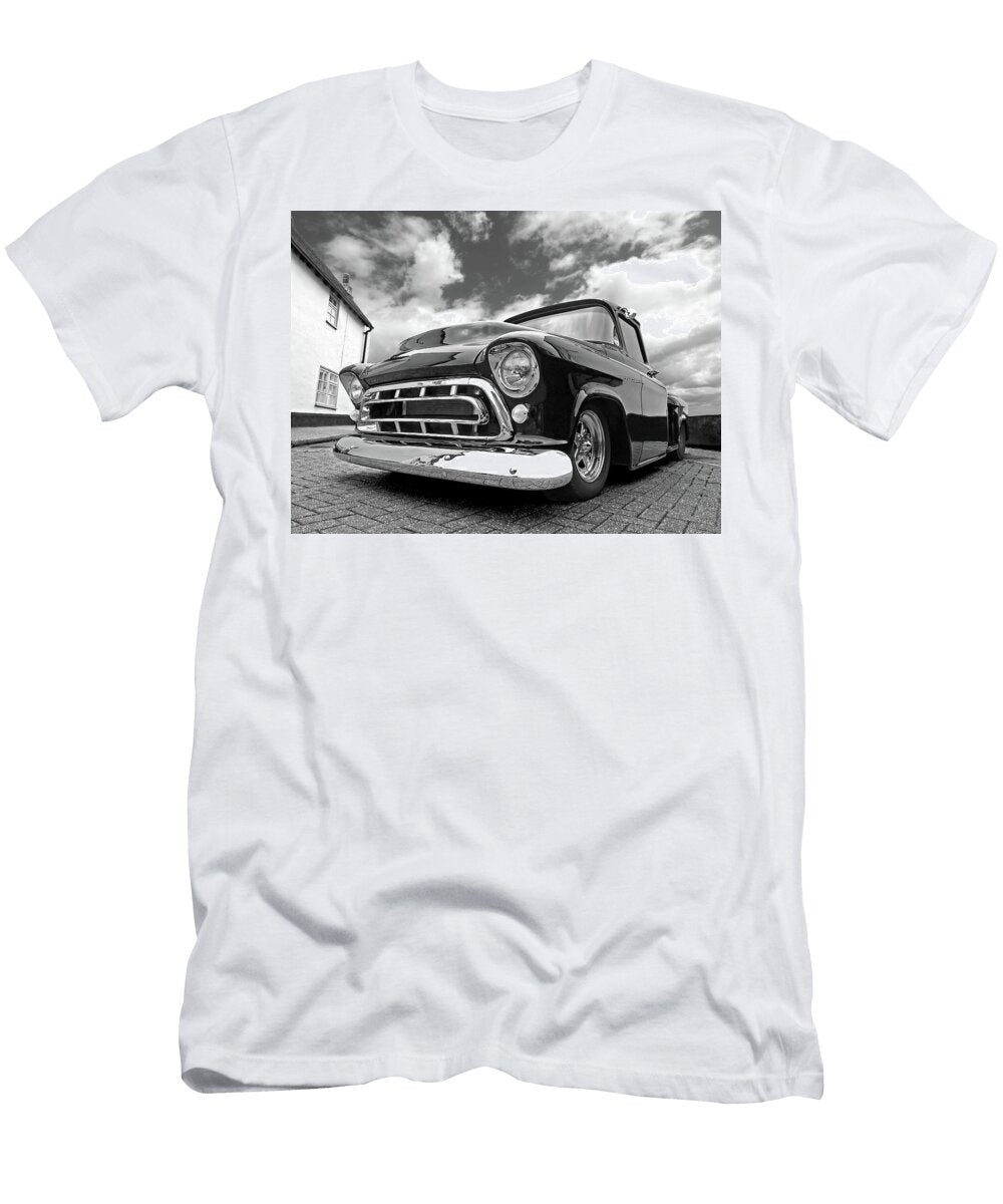 57 Stepside Chevy in Black and White Gill Billington T-Shirt