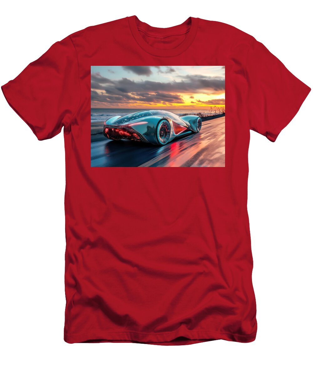 6 Futuristic Car on Coastal Road Evie Carrier T-Shirt