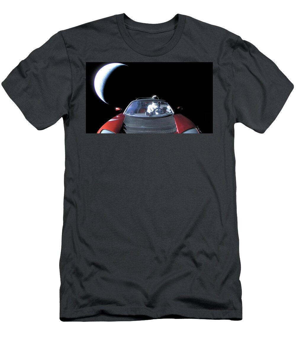 9 Starman in Tesla Roadster with Planet Earth Traveling in the Space Celestial Images T-Shirt
