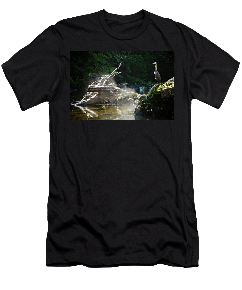 A Blue Heron Perched on Rock Waits Christopher Kimmel T-Shirt