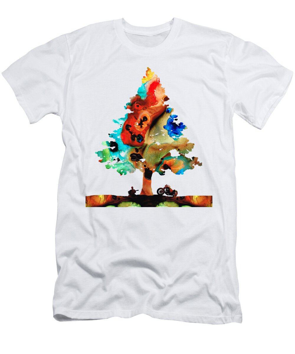 A Certain Kind of Freedom Guitar Motorcycle Art Print Sharon Cummings T-Shirt