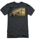 Abandoned Rusted Sedan By an Old Weathered Barn with Windmill At Randall Nyhof T-Shirt