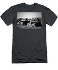 Abandoned Vintage Car and Rusty Pickup Truck in Field Landscape Black and White Dmr Filho T-Shirt
