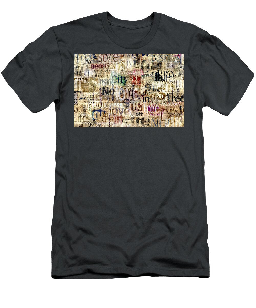 Abstract Grunge Urban Geometric Chaotic Pattern with Words and Letters Julien T-Shirt