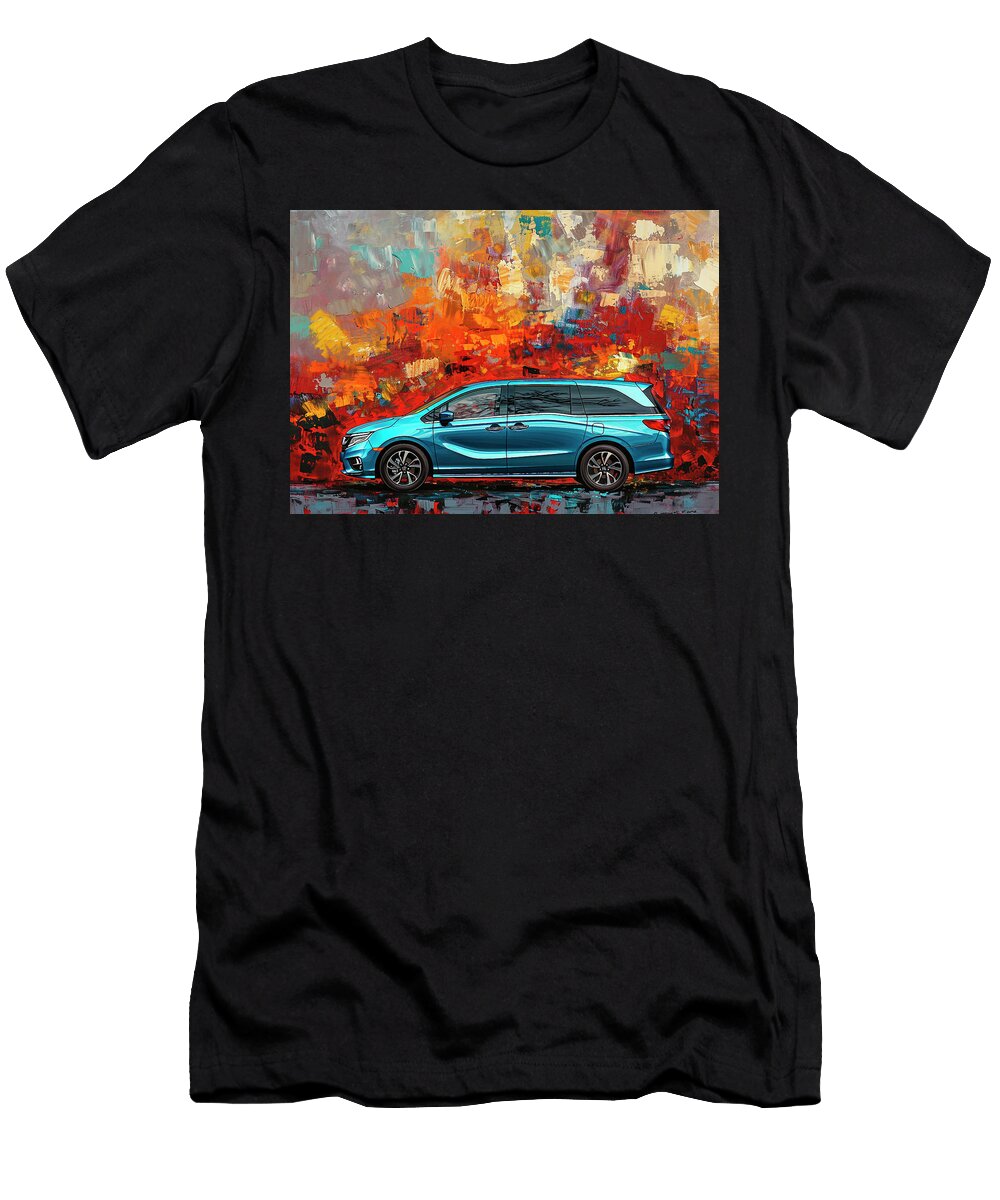 Abstract Honda Odyssey Car Painting Blue Minivan on Colorful Background Kari Goldfalse T-Shirt