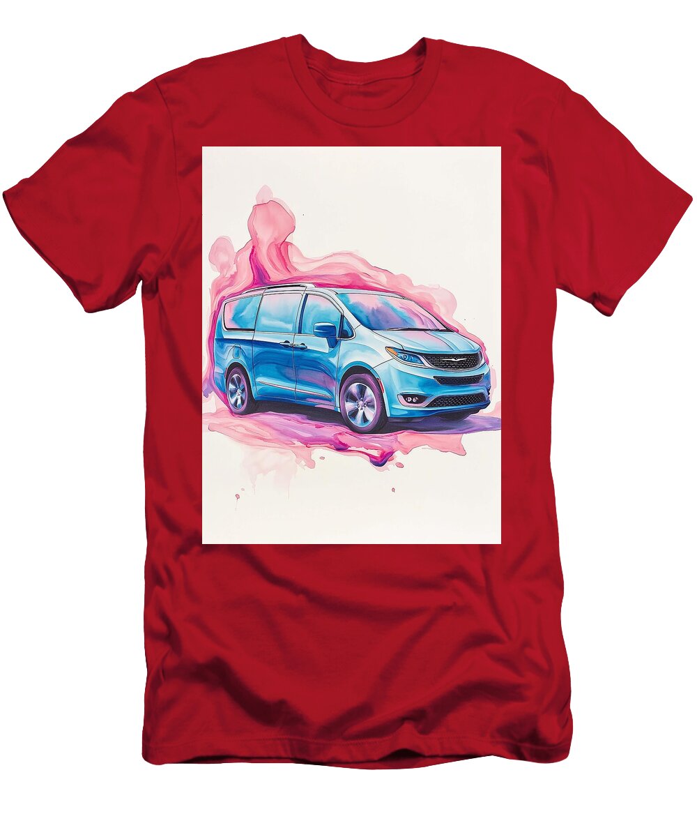 Abstract Watercolor Vehicle a Chrysler Pacifica 2021 Hybrid Blue Minivan American Modern Artistic Ca Henry George T-Shirt
