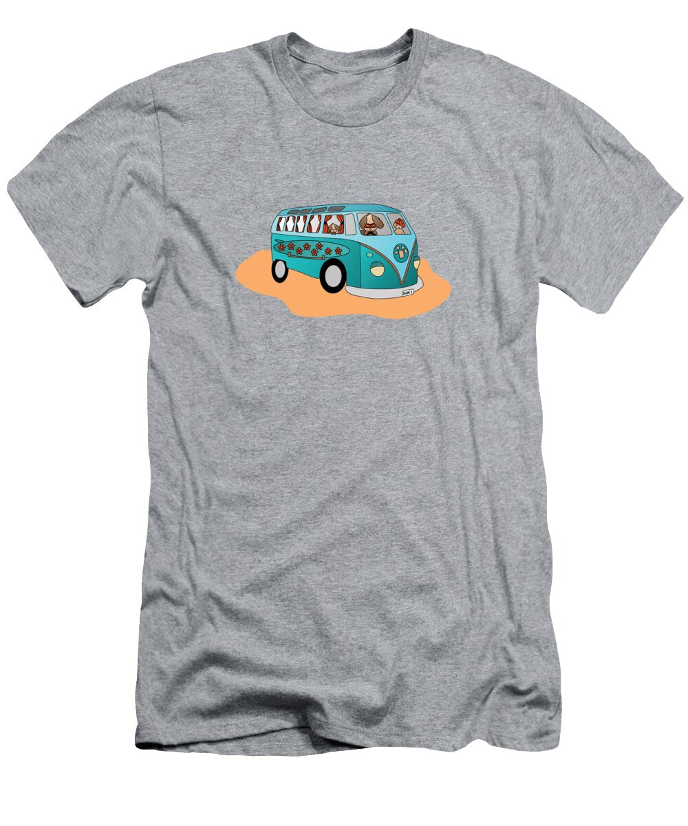 All a Board Surfer Dog Family Going to the Ocean in a Camper Van Barefoot Bodeez Art T-Shirt