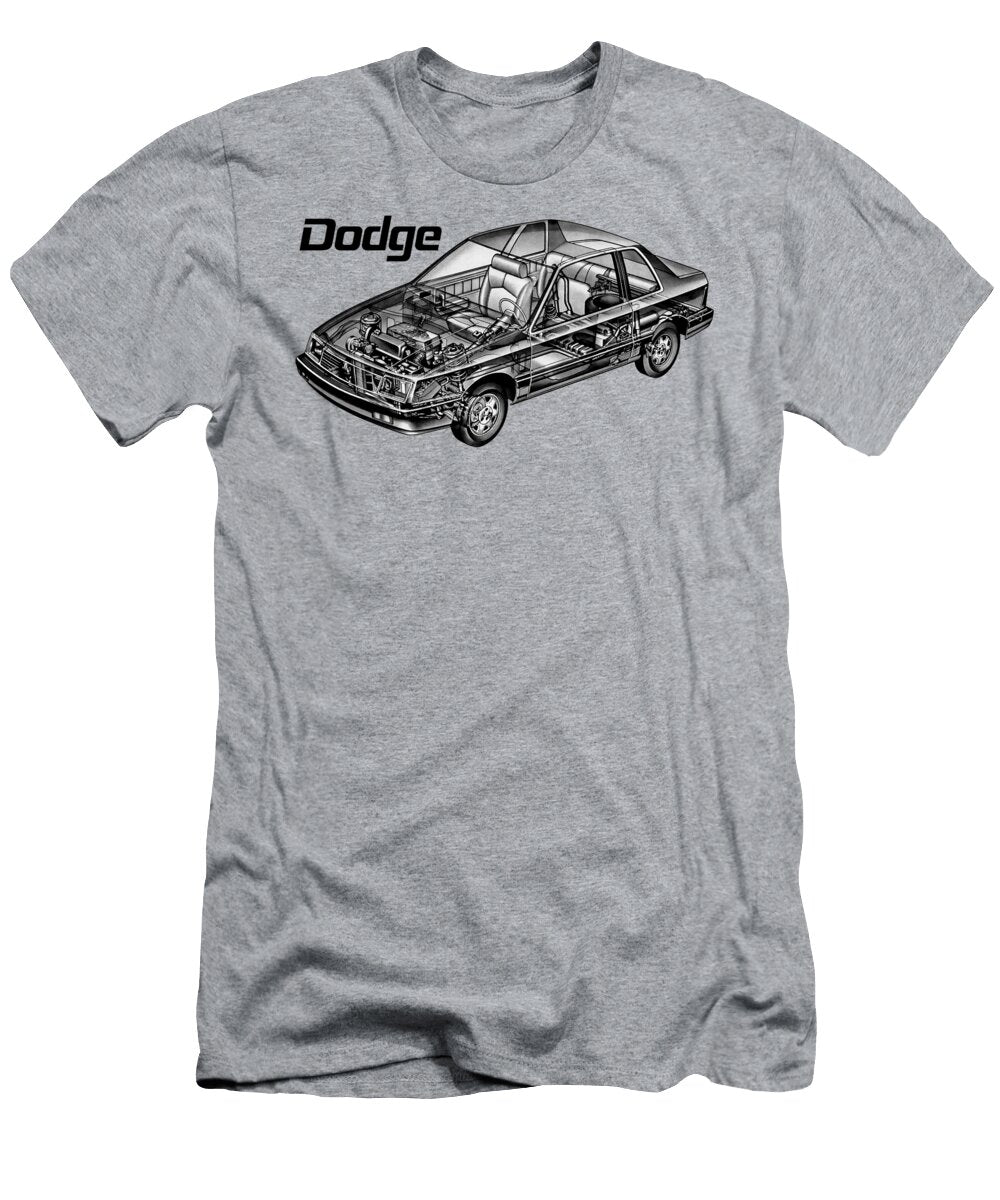 American Economical 2 Door Car Dodge Shadow Sedan Cutaway Automotive Art Vladyslav Shapovalenko T-Shirt