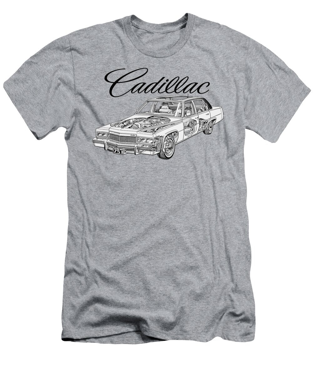 American Luxury 4 Door Sedan Cadillac De Ville with Big V8 Engine Cutaway Automotive Art Vladyslav Shapovalenko T-Shirt