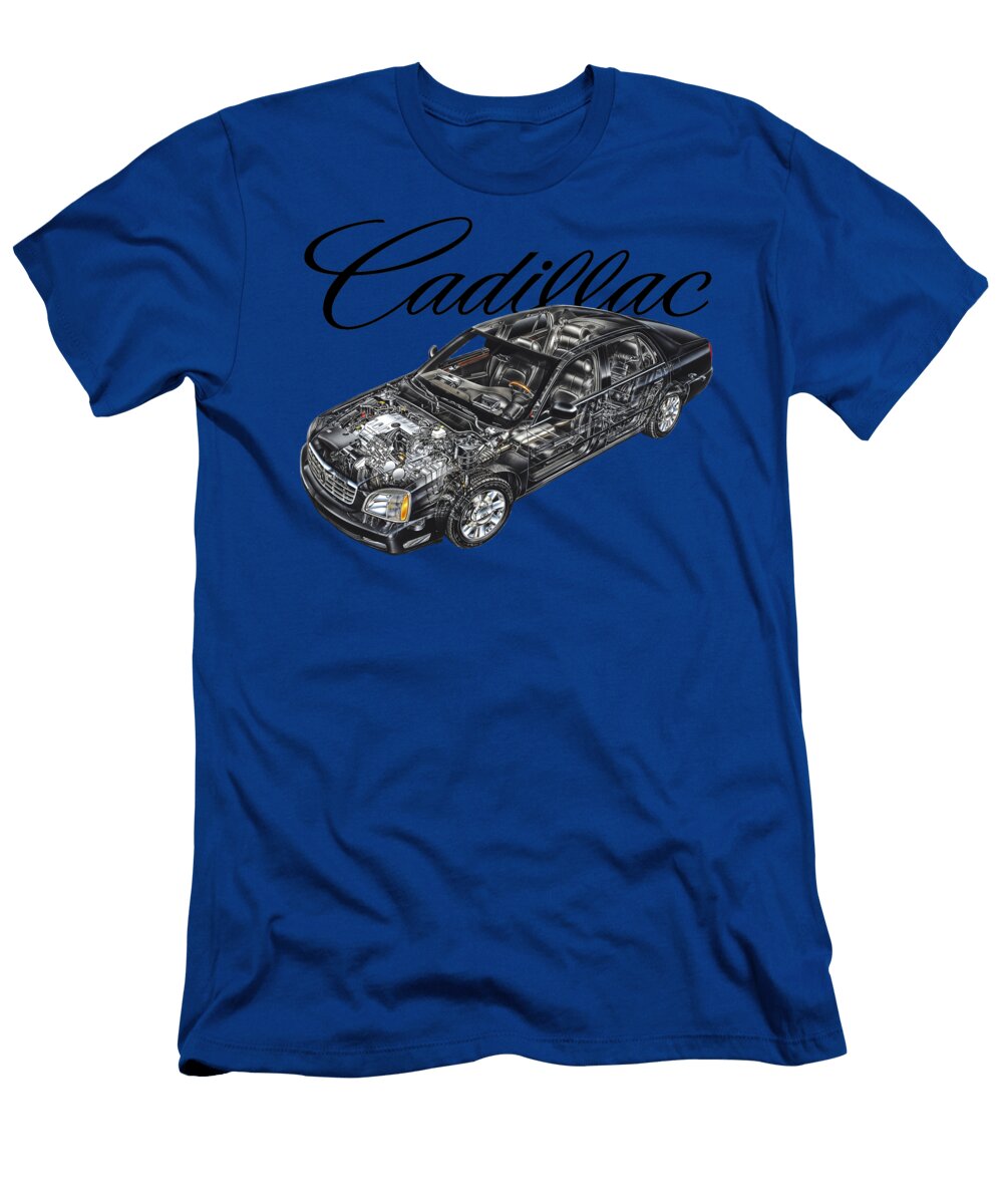 American Luxury 4 Door Sedan Cadillac Dts Touring Sedan with Big V8 Engine Cutaway Automotive Art Vladyslav Shapovalenko T-Shirt