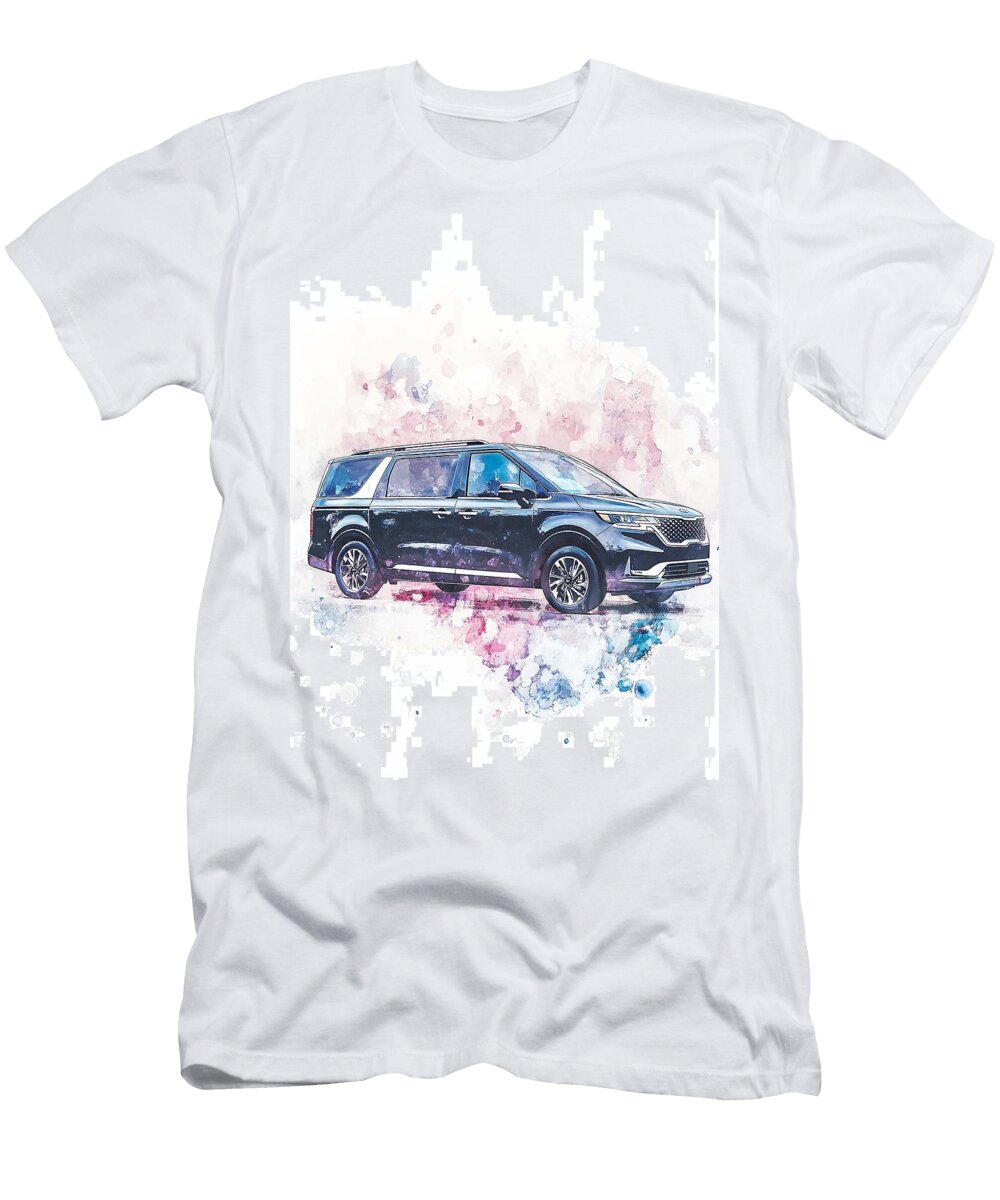 Artistic Car Illustration a Kia Carnival 2022 Sx Prestige Black Minivan Family Korean Modern Vehicle Henry George T-Shirt