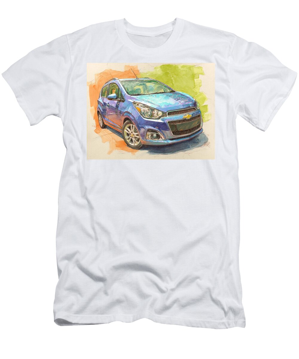 Artistic Vehicle Chevrolet Spark 2013 Hatchback Car Drawing Vibrant Car Sketch Hollie Love T-Shirt