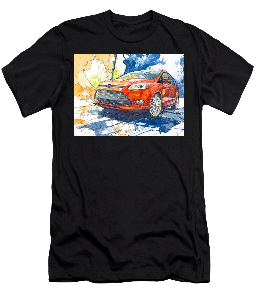 Artistic Vehicle Ford C Max Hybrid 2013 Hatchback Red Car Vibrant Red Car Illustration Hollie Love T-Shirt