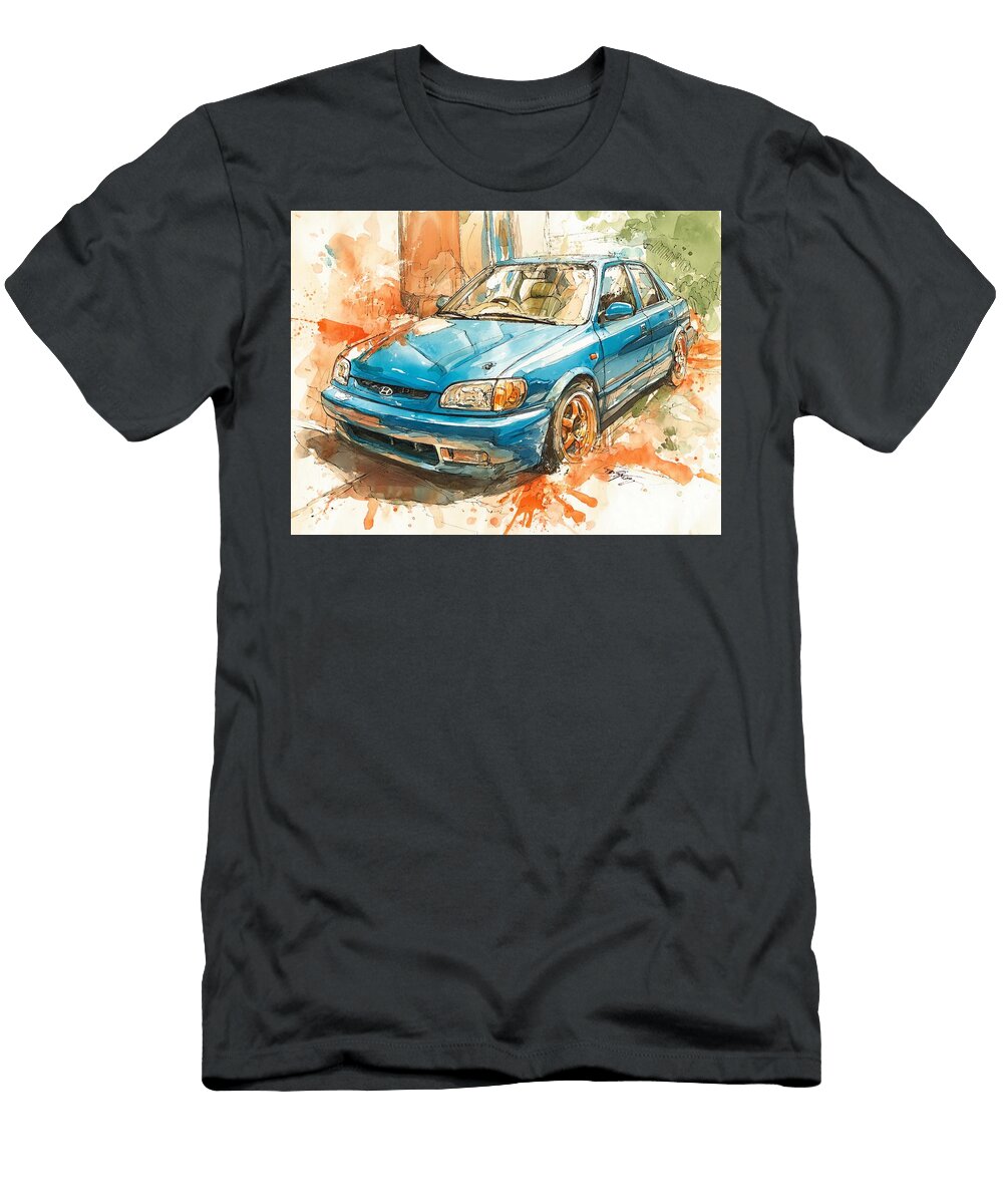 Artistic Vehicle Hyundai Accent 2000 Sedan Watercolor Car Watercolor Car Painting Hollie Love T-Shirt