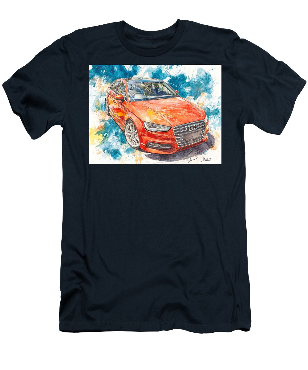 Audi A3 2013 Sedan Watercolor Art Red Car Vibrant Red Car Watercolor Hollie Love T-Shirt