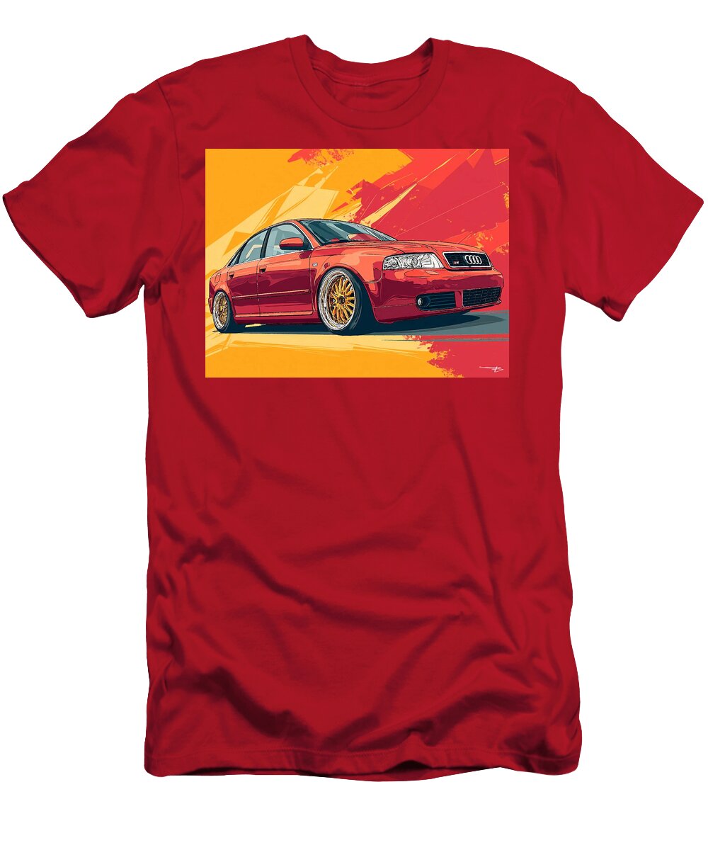 Audi A4 2003 Sedan Red Car Art Illustration Vibrant Red Car Illustration Hollie Love T-Shirt