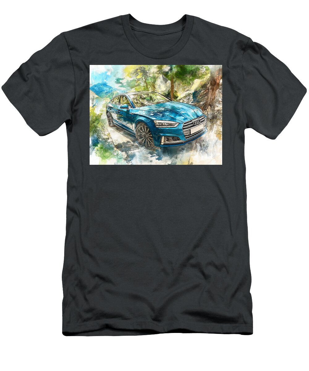 Audi A5 Sportback 2017 Hatchback Mountain Road Blue Car Azure Automobile Scenic Mountain Drive Hollie Love T-Shirt