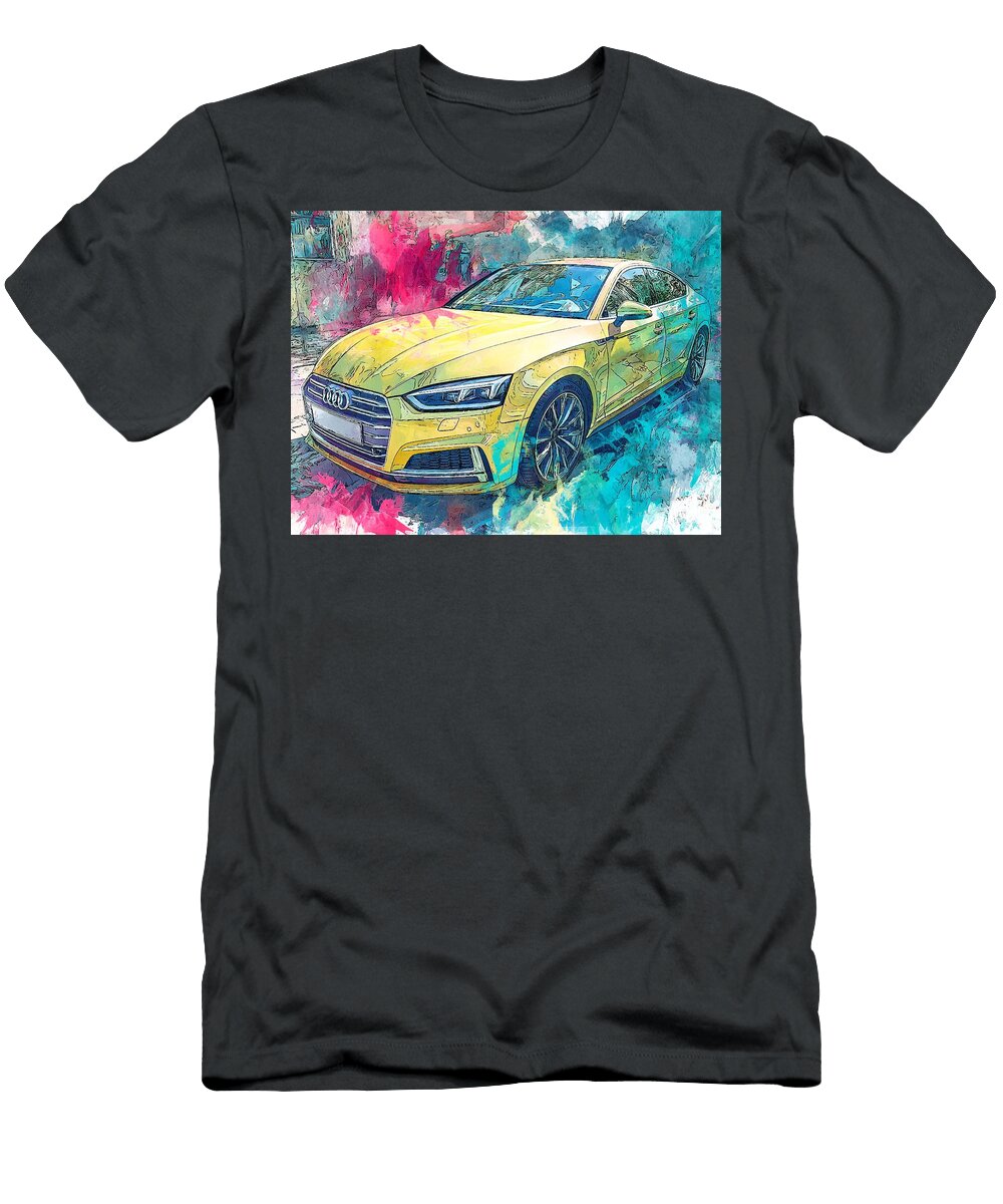 Audi A5 Sportback 2017 Hatchback Yellow Car Abstract Art Vibrant Yellow Car Abstract Art Hollie Love T-Shirt