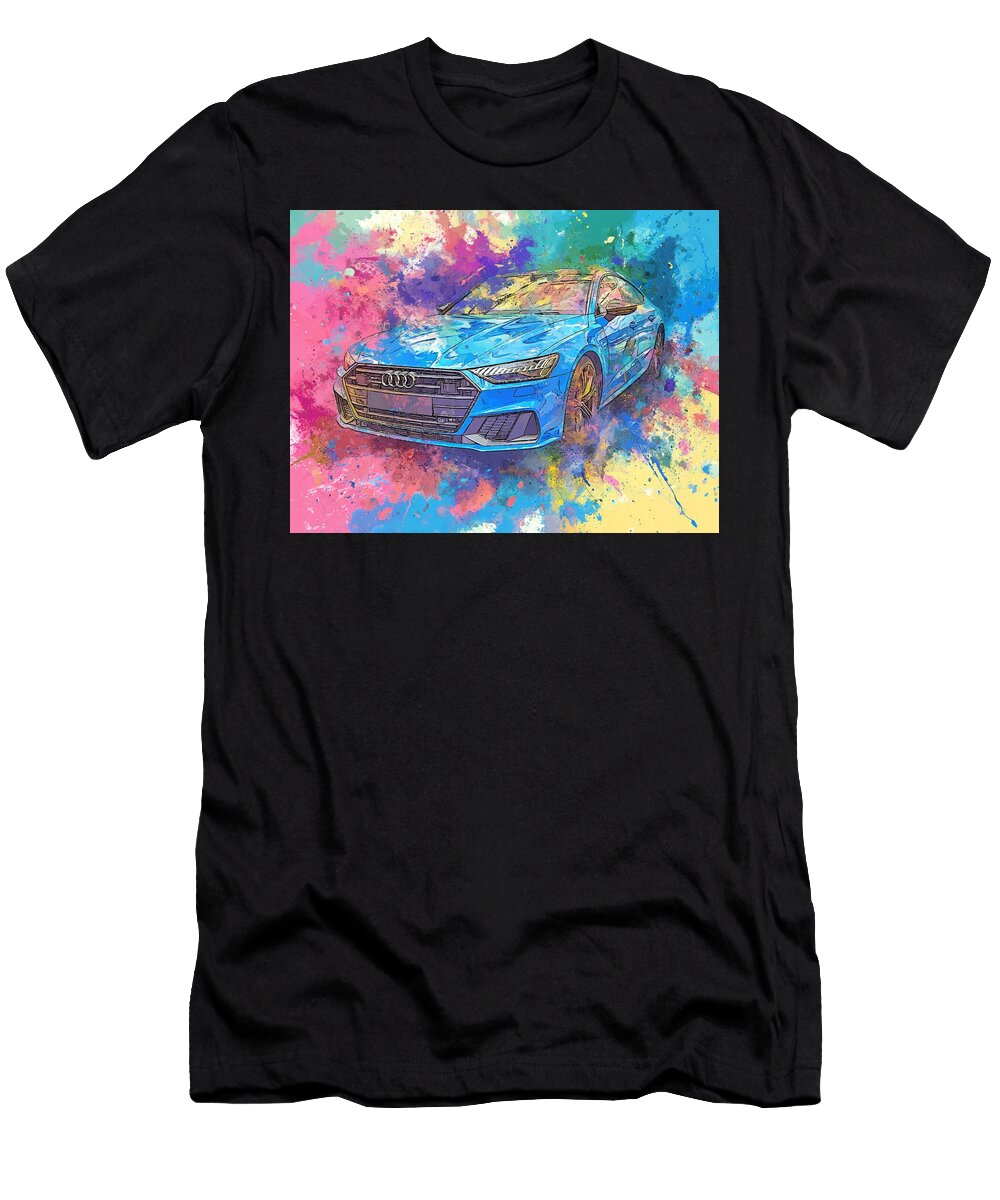 Audi A7 2023 Hatchback Abstract Art Colorful Car Vibrant Blue Car Art Hollie Love T-Shirt