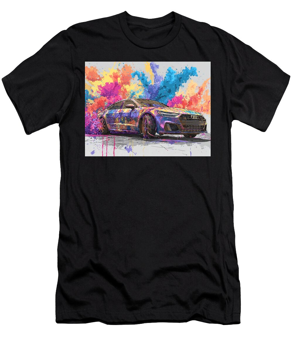 Audi A7 2023 Hatchback Abstract Art Colorful Car Vibrant Colorful Car Art Hollie Love T-Shirt