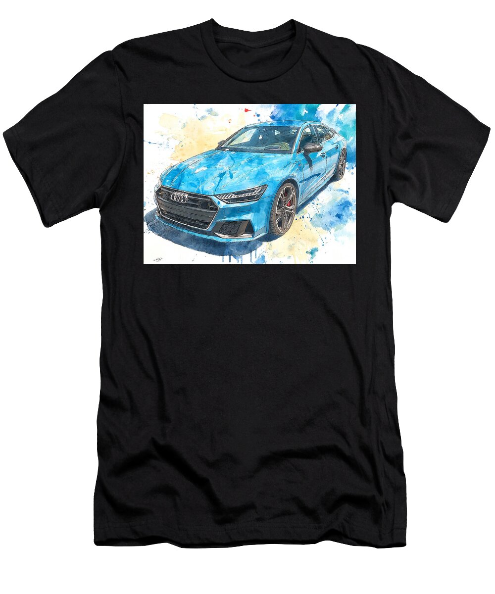 Audi A7 2023 Hatchback Modern Car Design Blue Car Illustration Stunning Blue Car Illustration Hollie Love T-Shirt