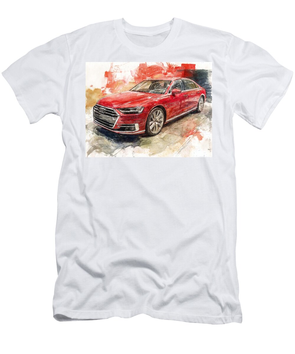Audi A8 2023 Sedan Red Car Luxury Vehicle Stunning Red Car Illustration Hollie Love T-Shirt
