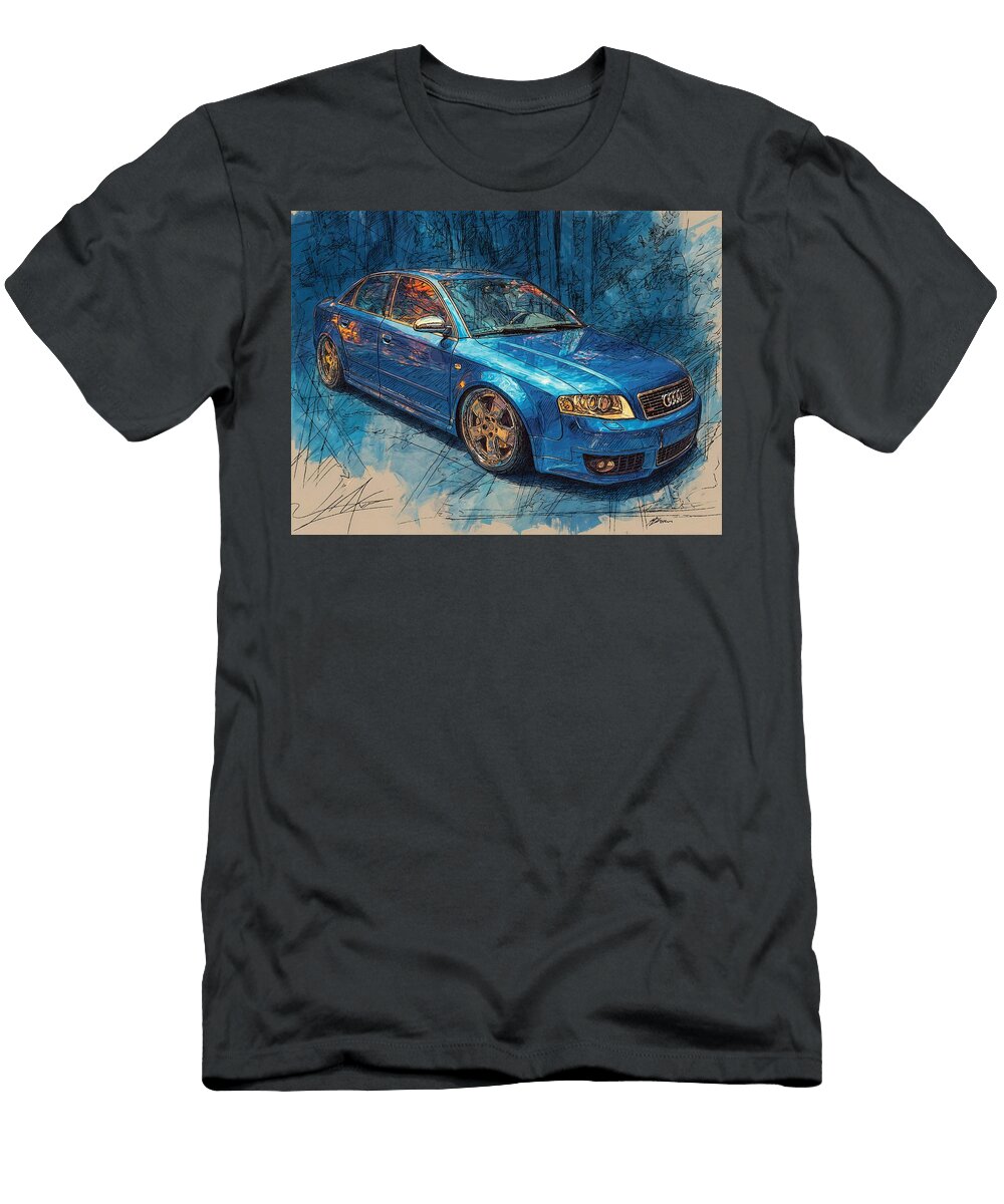Audi S4 2004 Sedan Artistic Car Design Blue Car Drawing Stunning Blue Car Artwork Hollie Love T-Shirt