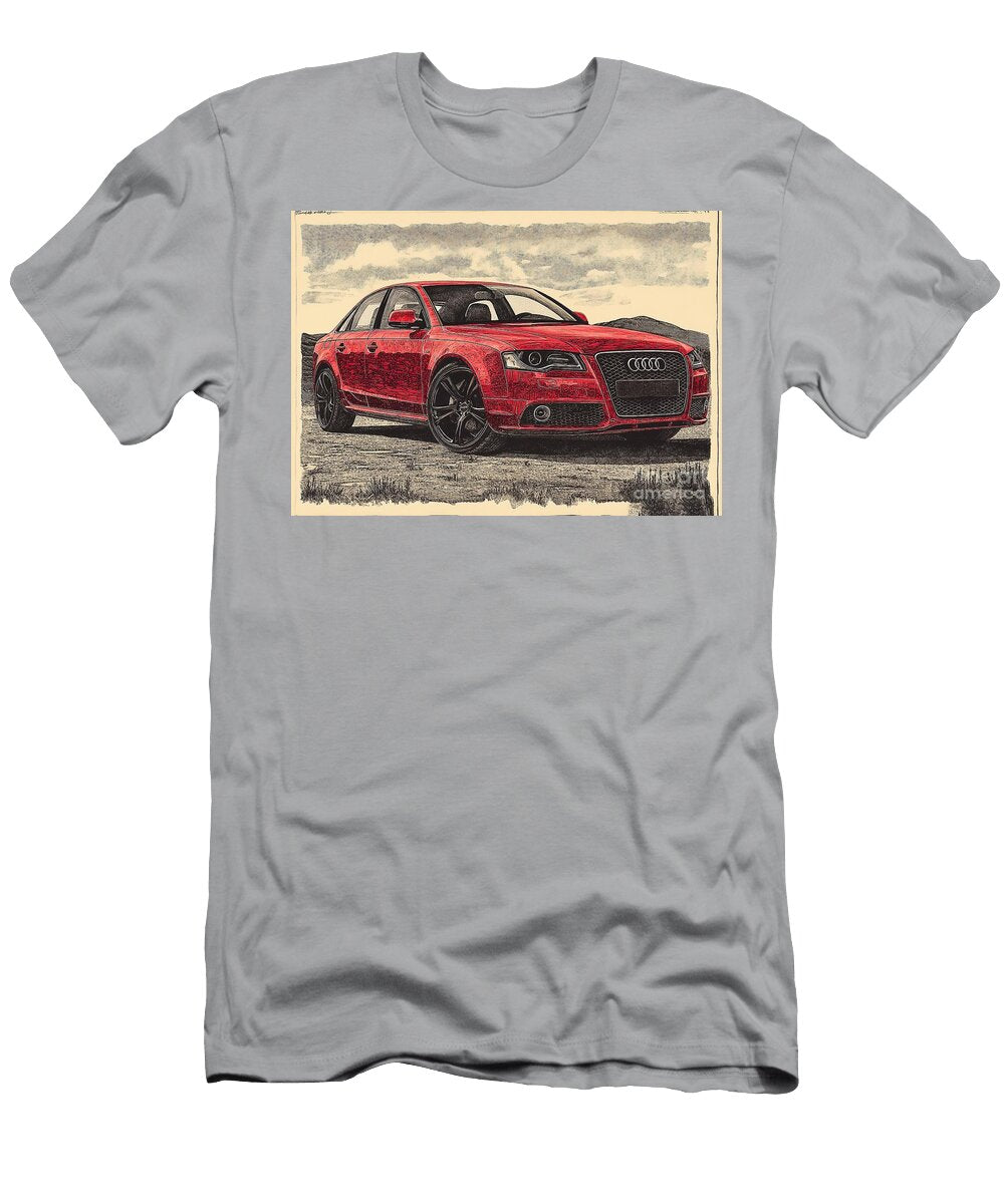 Audi S4 Car Red Audi Sedan Detailed Line Art Clark Leffler T-Shirt