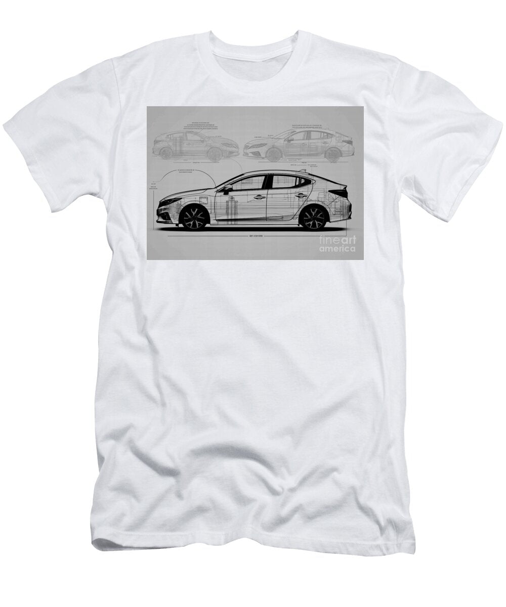 Auto Pencil Geometric Car Sketch Vehicle Honda Minimal Civic Hatchback Monochrome Clint Mclaughlin T-Shirt