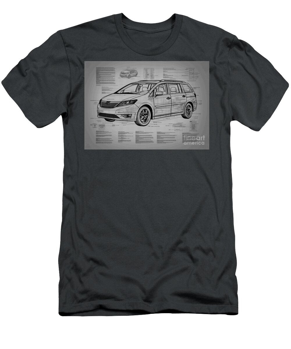 Auto Pencil Monochrome Sketch Honda Vehicle Car Geometric Odyssey Minimal Clint Mclaughlin T-Shirt