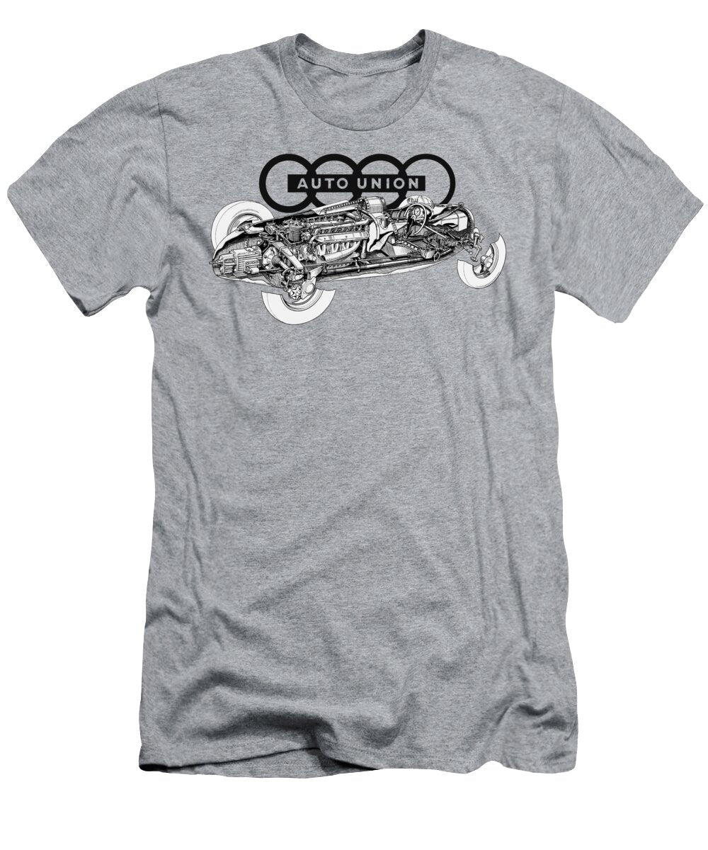 Auto Union Typ a V16 Engine 1934 Cutaway Automotive Art Vladyslav Shapovalenko T-Shirt