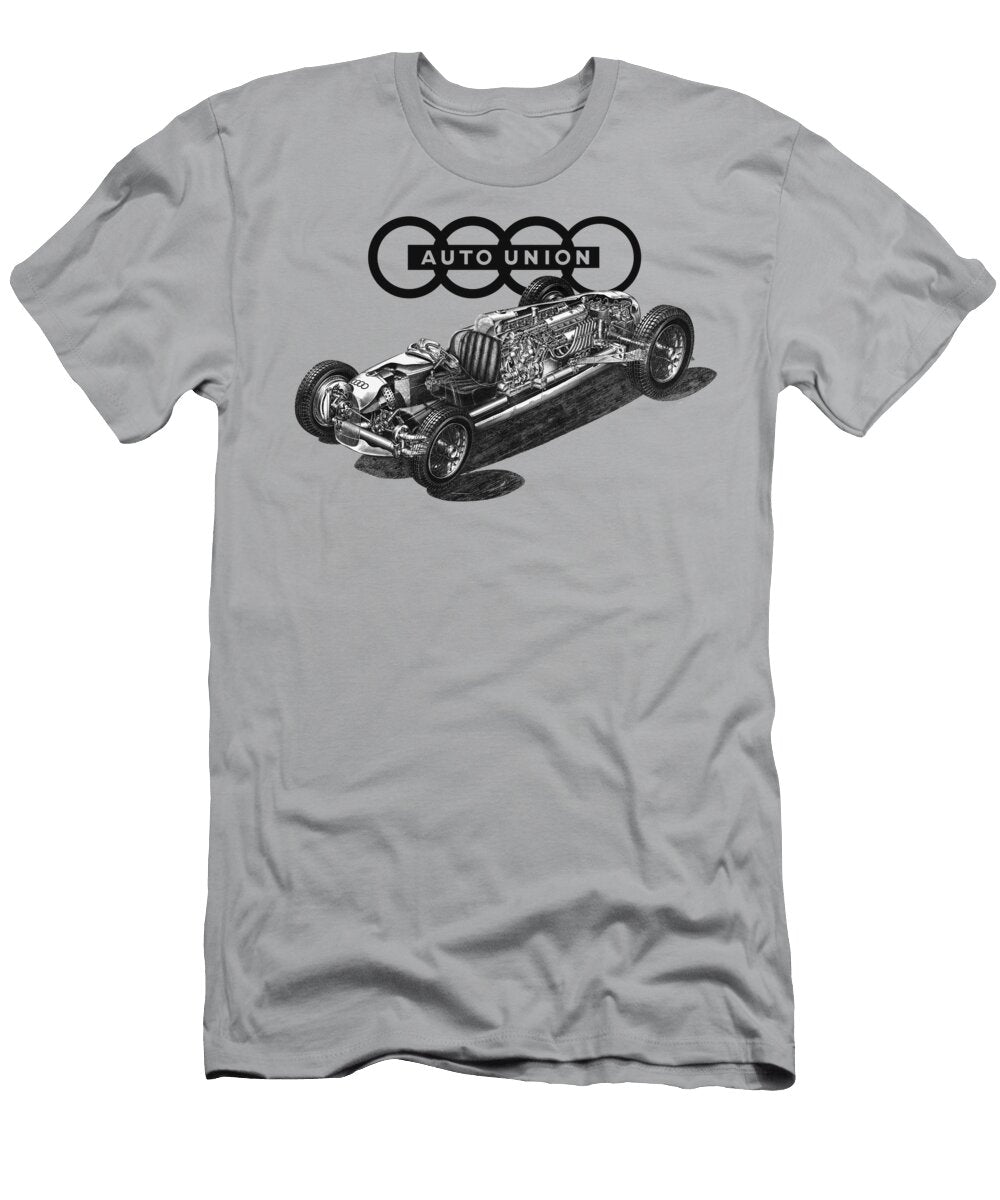 Auto Union Typ B V16 Engine 1935 Cutaway Automotive Art Vladyslav Shapovalenko T-Shirt