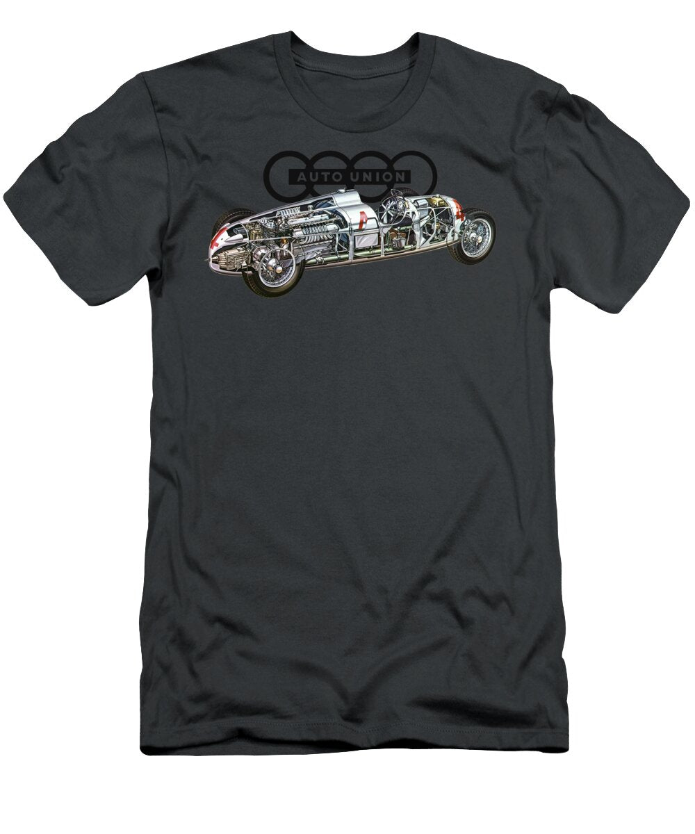 Auto Union Typ C V16 Engine 1936 Cutaway Automotive Art Vladyslav Shapovalenko T-Shirt