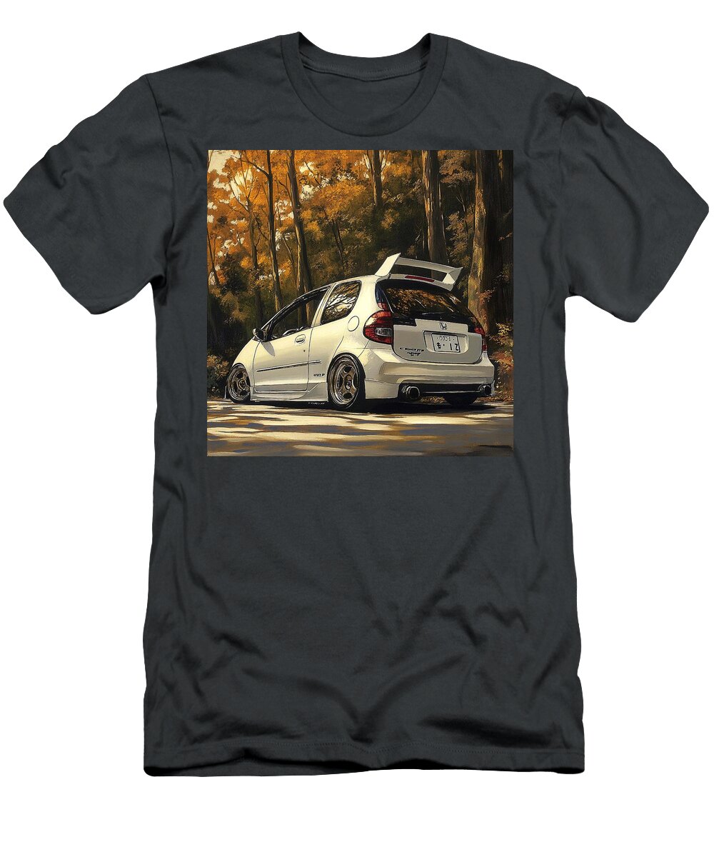 Autumn Car White Vehicle Honda Fit 2001 Japan Hatchback Jdm Car Vintage Forest Scene Grayson Sheppard T-Shirt