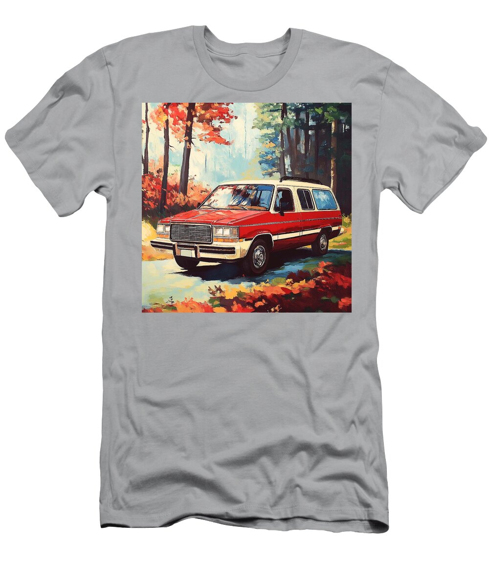 Autumn Landscape Forest Road Dodge Grand Caravan 1984 USA Minivan Muscle Car Art Vintage Vehicle Grayson Sheppard T-Shirt